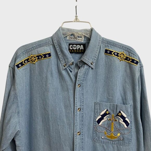 Vintage Copa Banana Nautical Themed Button Down Shirt Men's Size M Embroidered - Picture 2 of 14